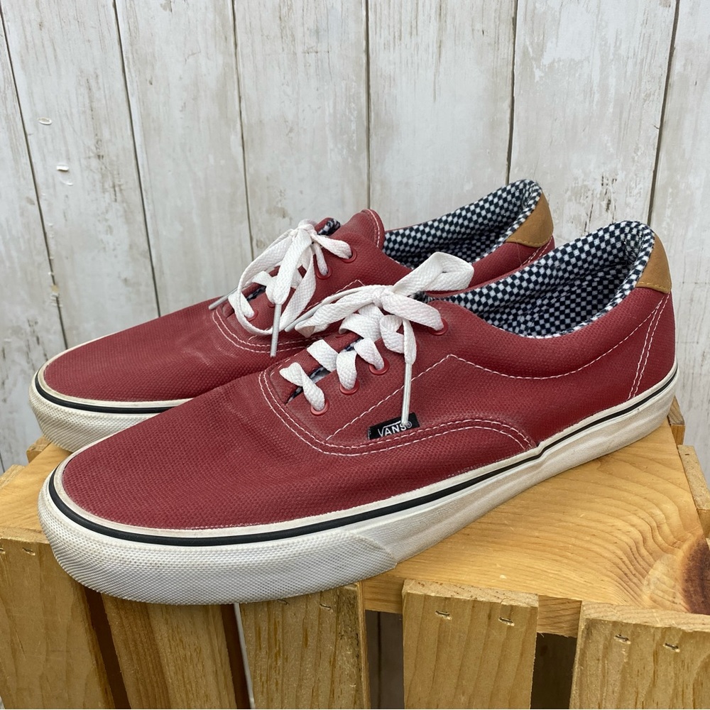 Vans Era 59 Waxed Canvas Mix Chili Red Checkers Skate Shoe Sneakers Mens 11.5